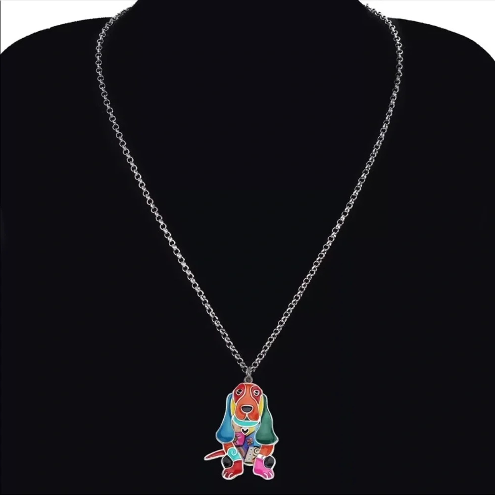 Basset Hound enameled metal sculptured necklace - Picture 2 of 5